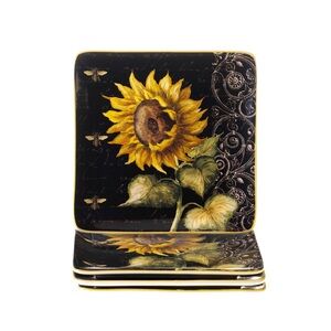 Certified International French Sunflowers‎ 4-pc. Square Salad Plate Set